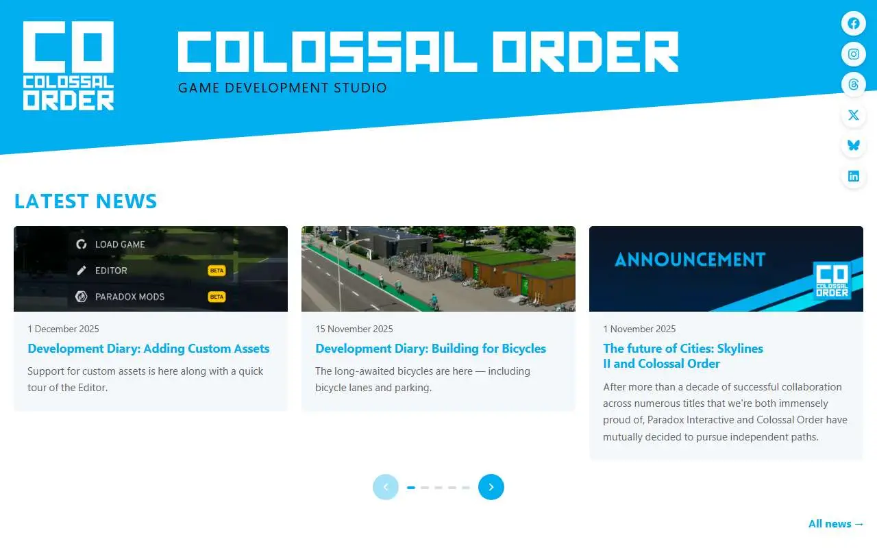 Tampilan website resmi Colossal Order (perusahaan) (colossalorder.fi)