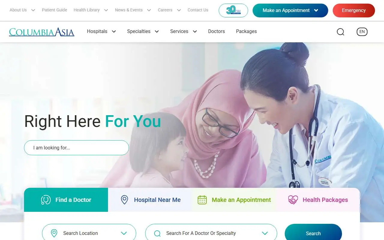 Tampilan website resmi RS Umum Columbia Asia (columbiaasia.com)