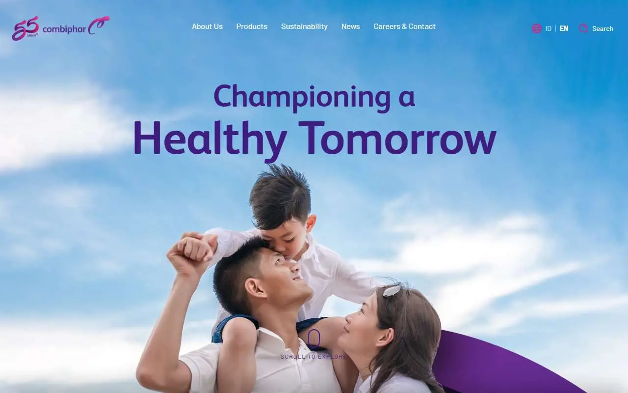 Tampilan website resmi Combiphar (combiphar.com)