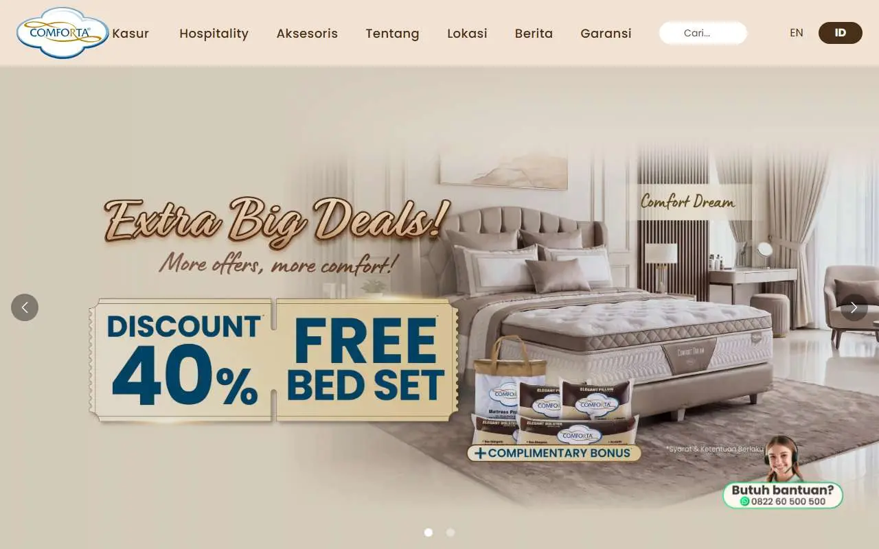Tampilan website resmi Comforta (comforta.co.id)