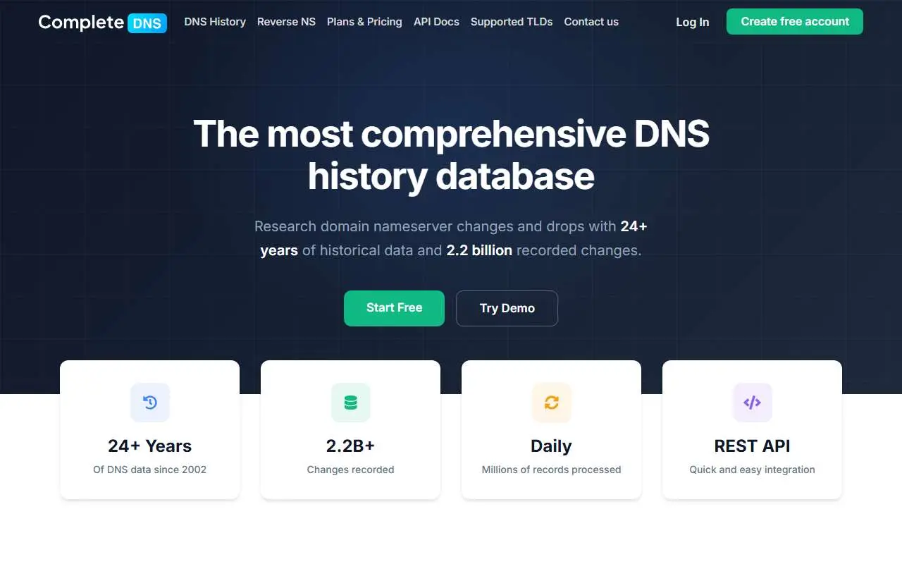 Tampilan website resmi Complete DNS (completedns.com)