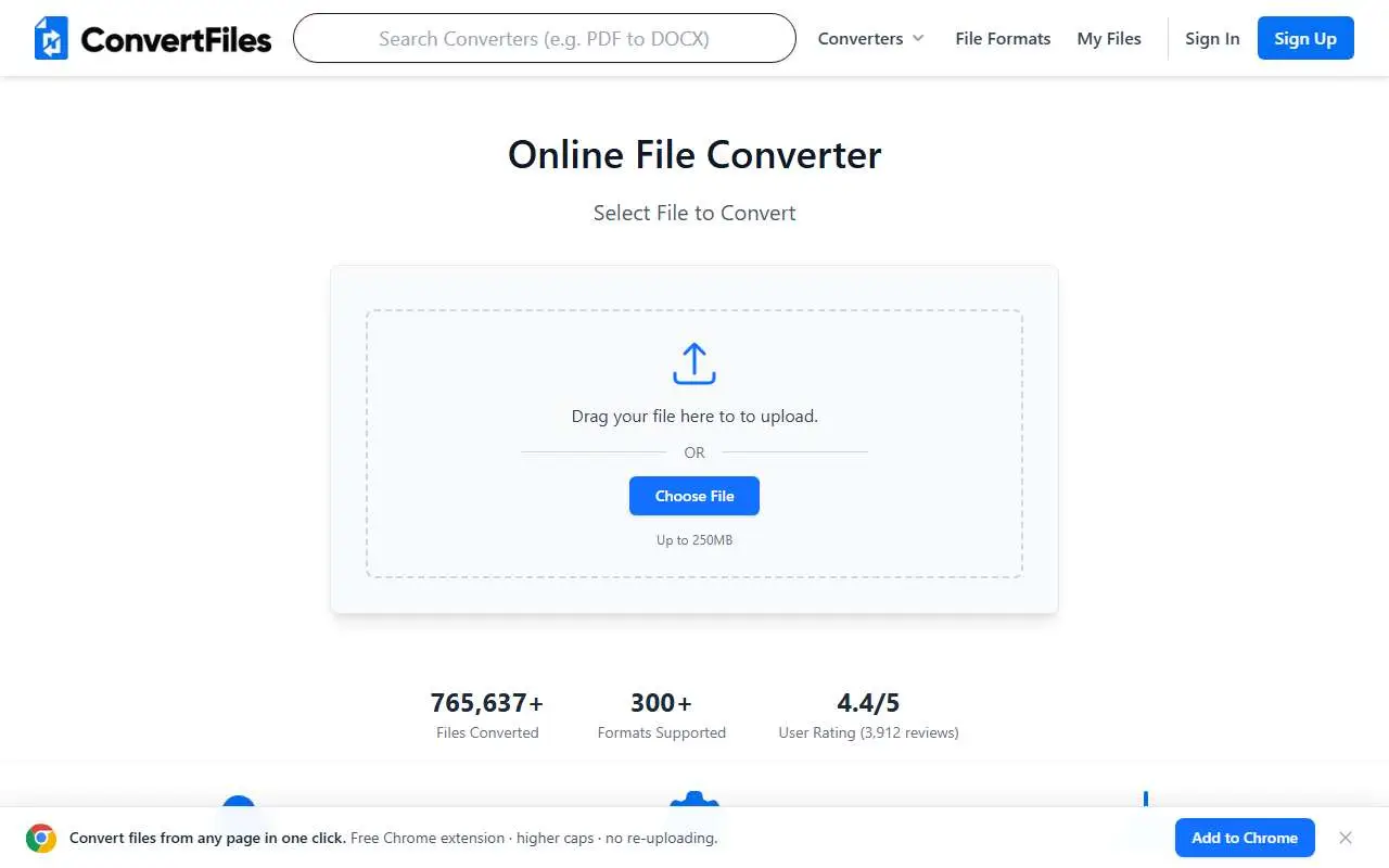Tampilan website resmi ConvertFiles (convertfiles.com)