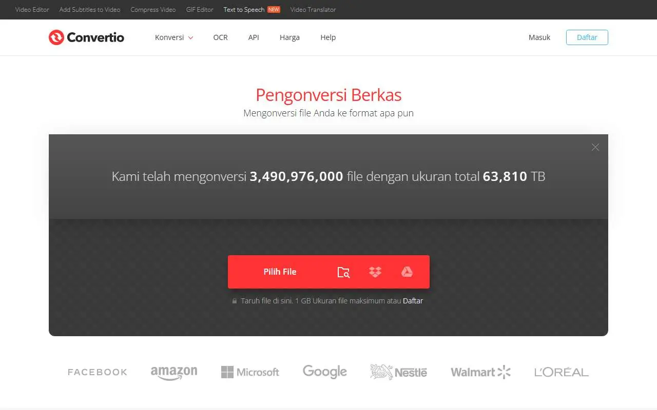 Tampilan website resmi Convertio (convertio.co)