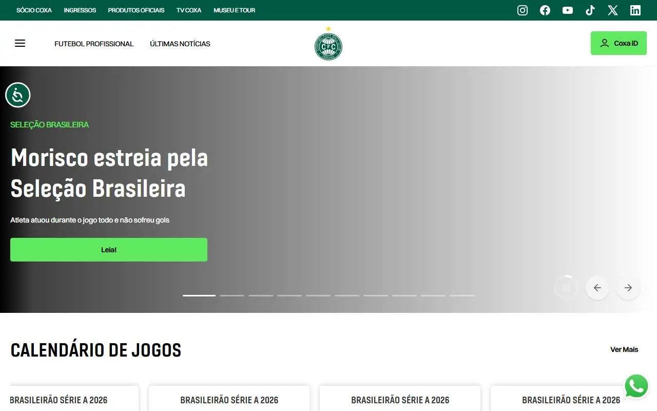 Tampilan website resmi Coritiba Foot Ball Club (coritiba.com.br)