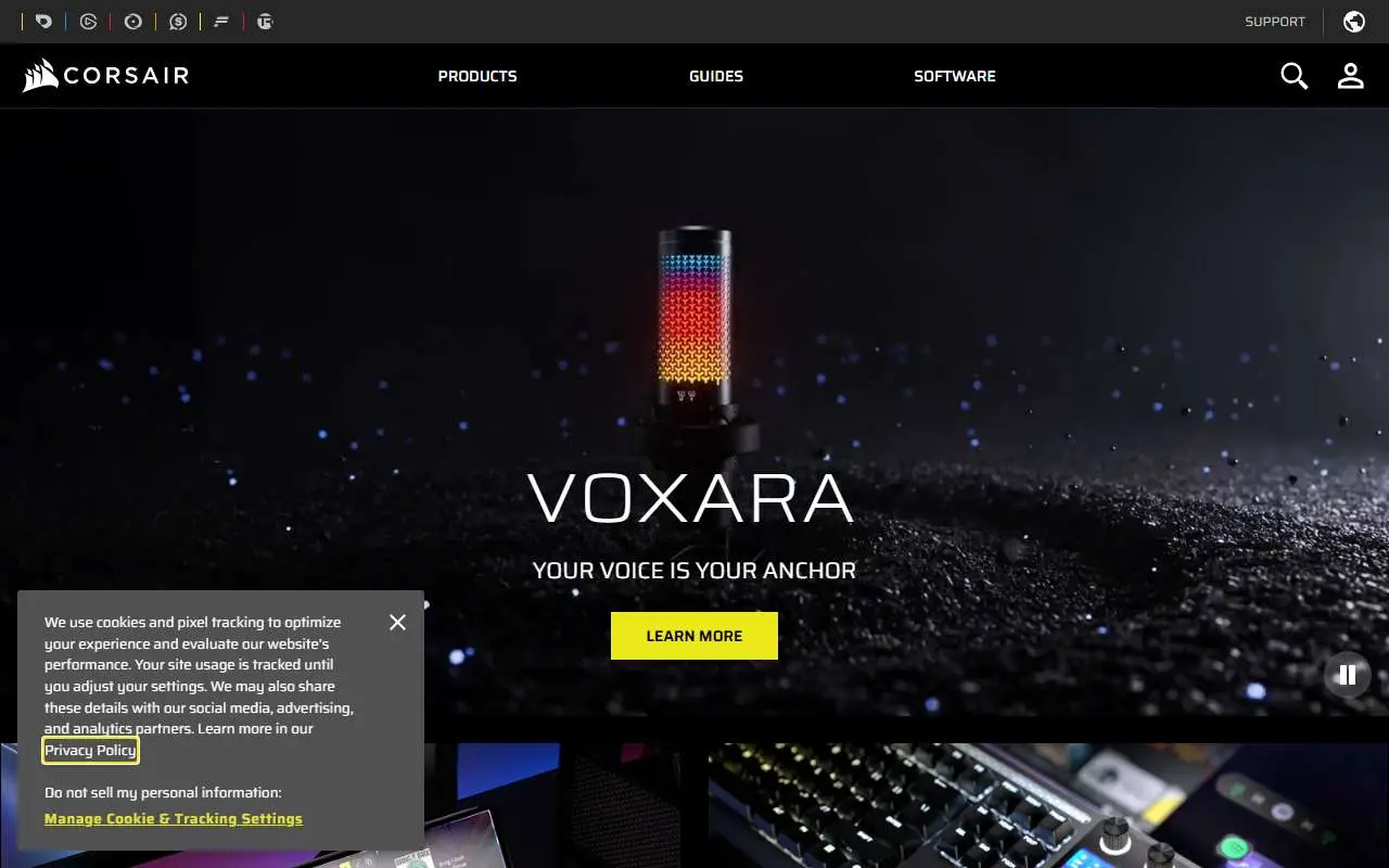 Tampilan website resmi Corsair (corsair.com)