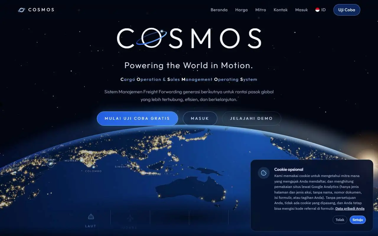 Tampilan website resmi Cosmos (cosmos.co.id)