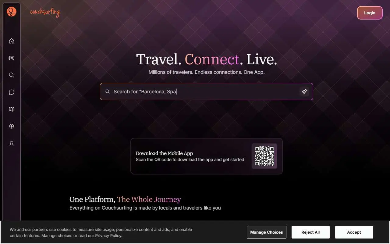 Tampilan website resmi CouchSurfing (couchsurfing.com)