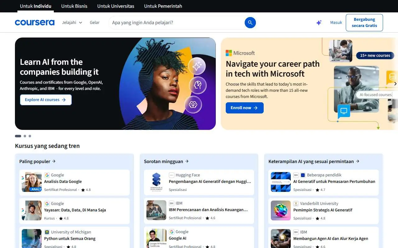 Tampilan website resmi Coursera (coursera.org)