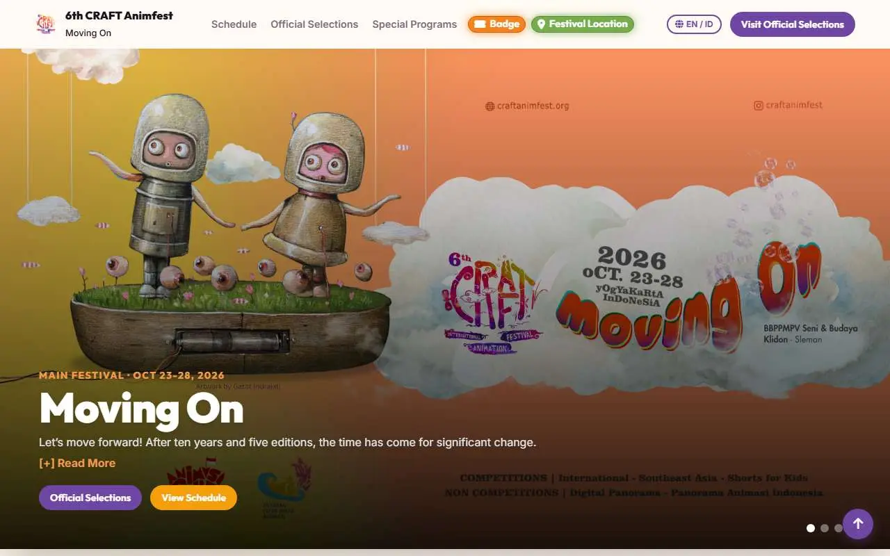 Tampilan website resmi CRAFT International Animation Festival (craftanimfest.org)