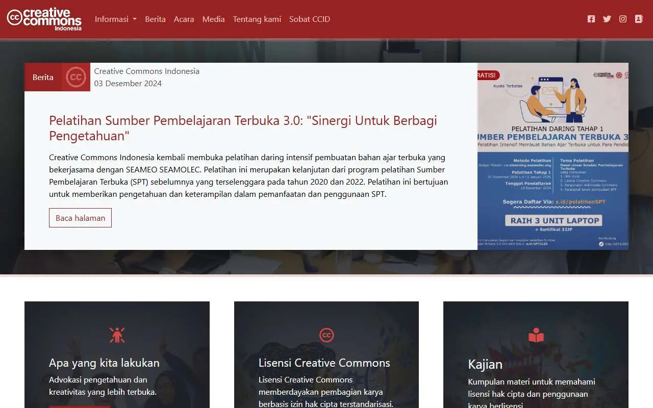 Tampilan website resmi Creative Commons Indonesia (creativecommons.or.id)