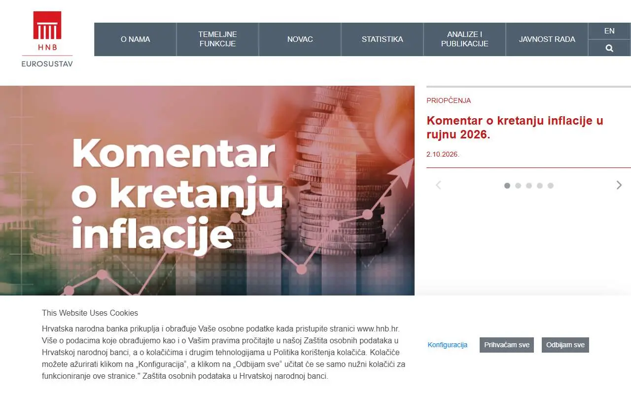 Tampilan website resmi Bank Nasional Kroasia (hnb.hr)