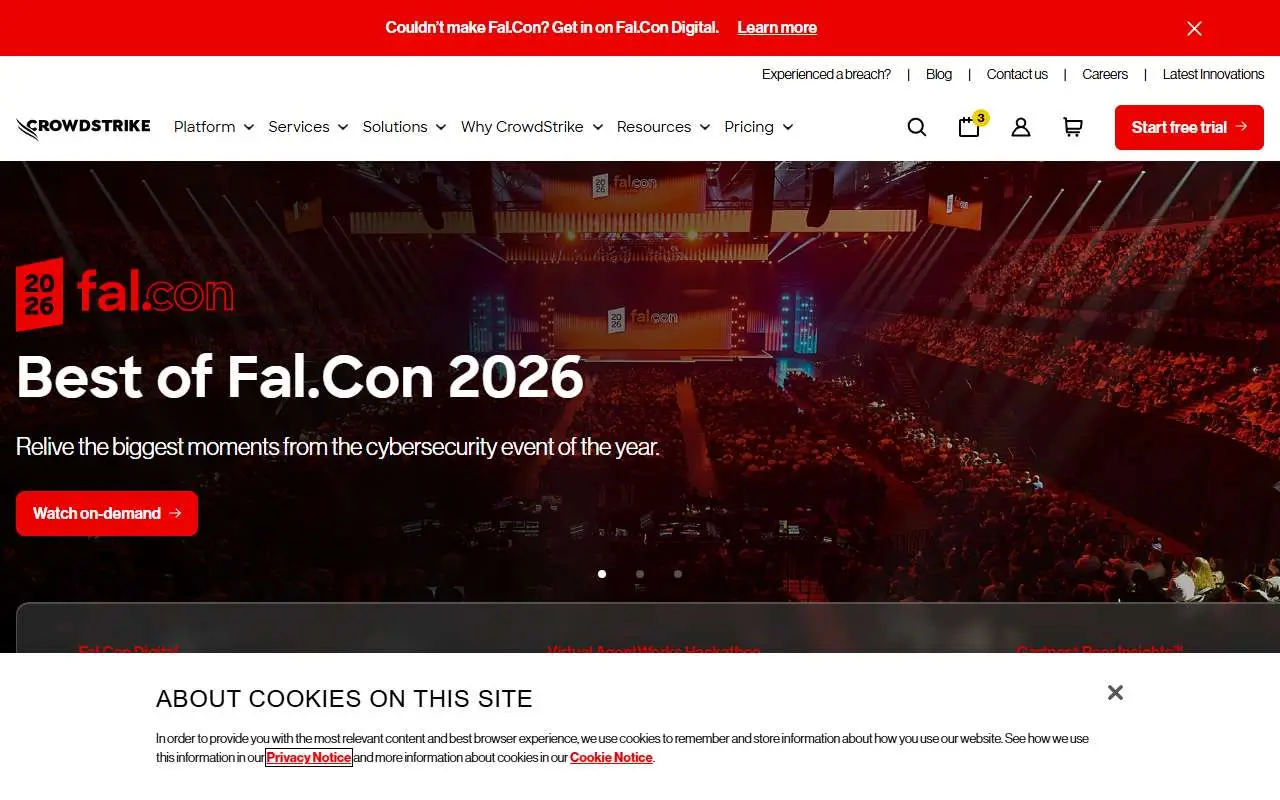 Tampilan website resmi CrowdStrike (crowdstrike.com)