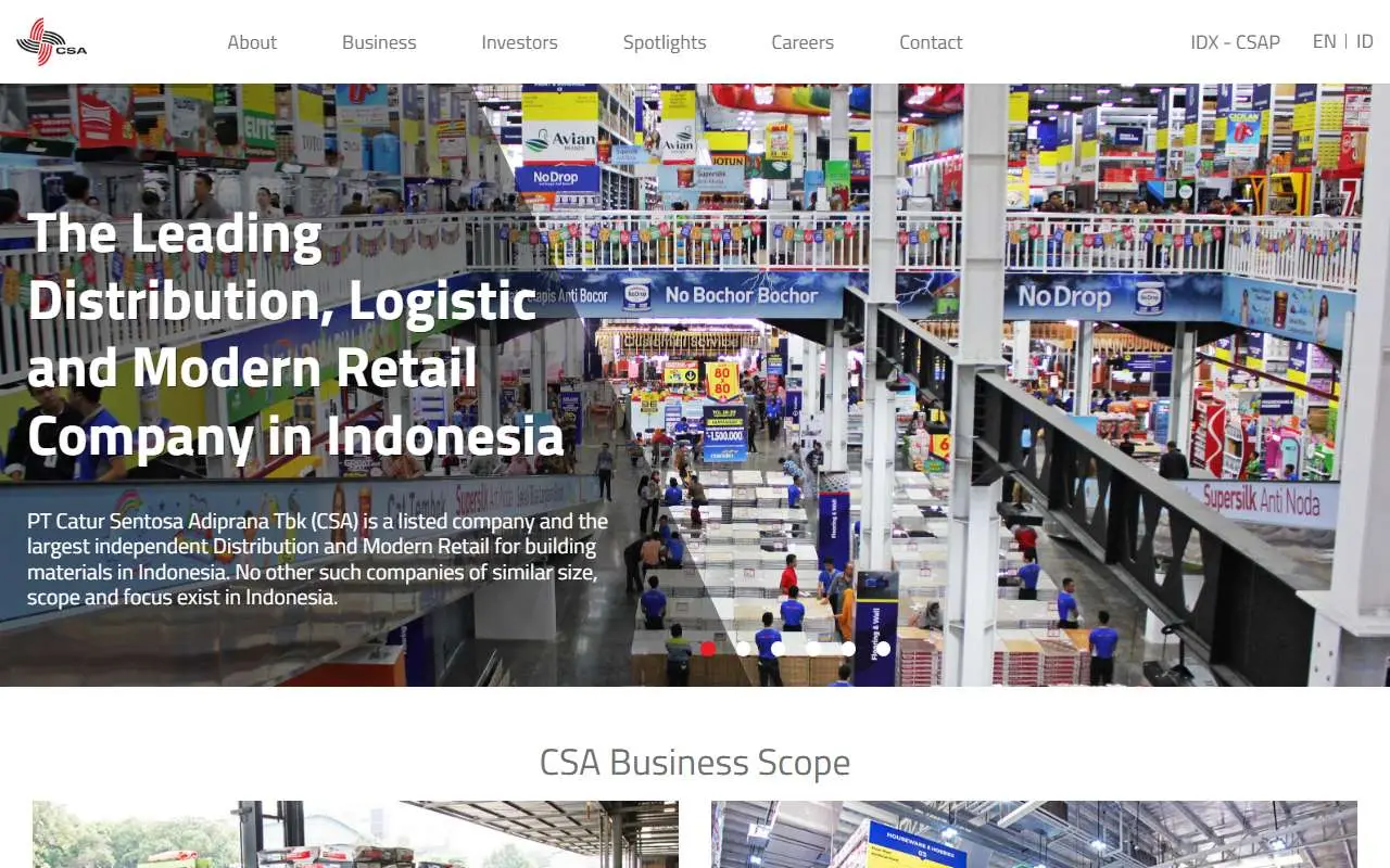 Tampilan website resmi Catur Sentosa Adiprana (csahome.com)
