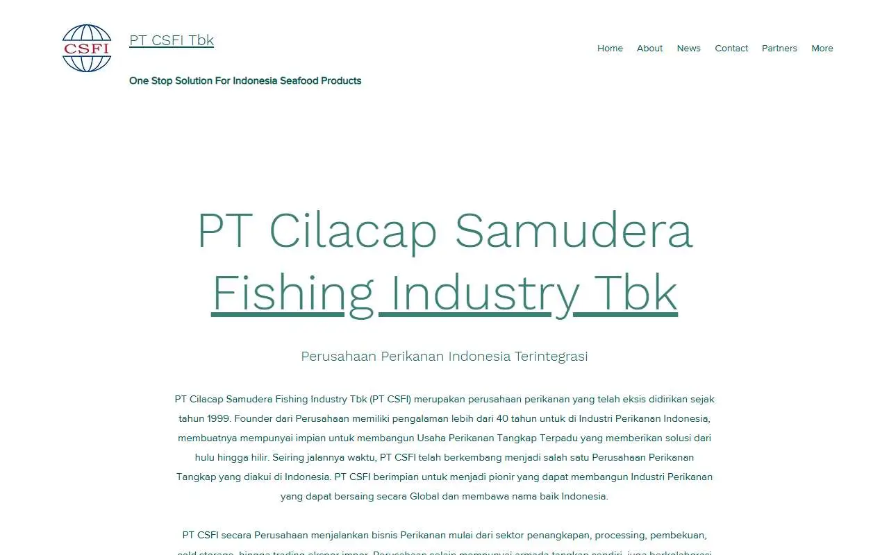Tampilan website resmi Cilacap Samudera Fishing Industry (csfi.co.id)