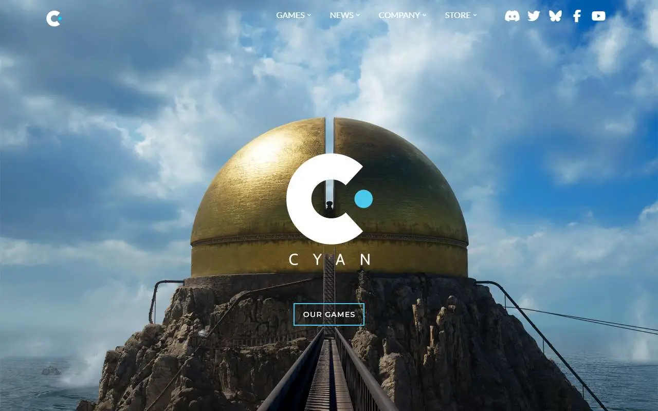 Tampilan website resmi Cyan Worlds (cyan.com)