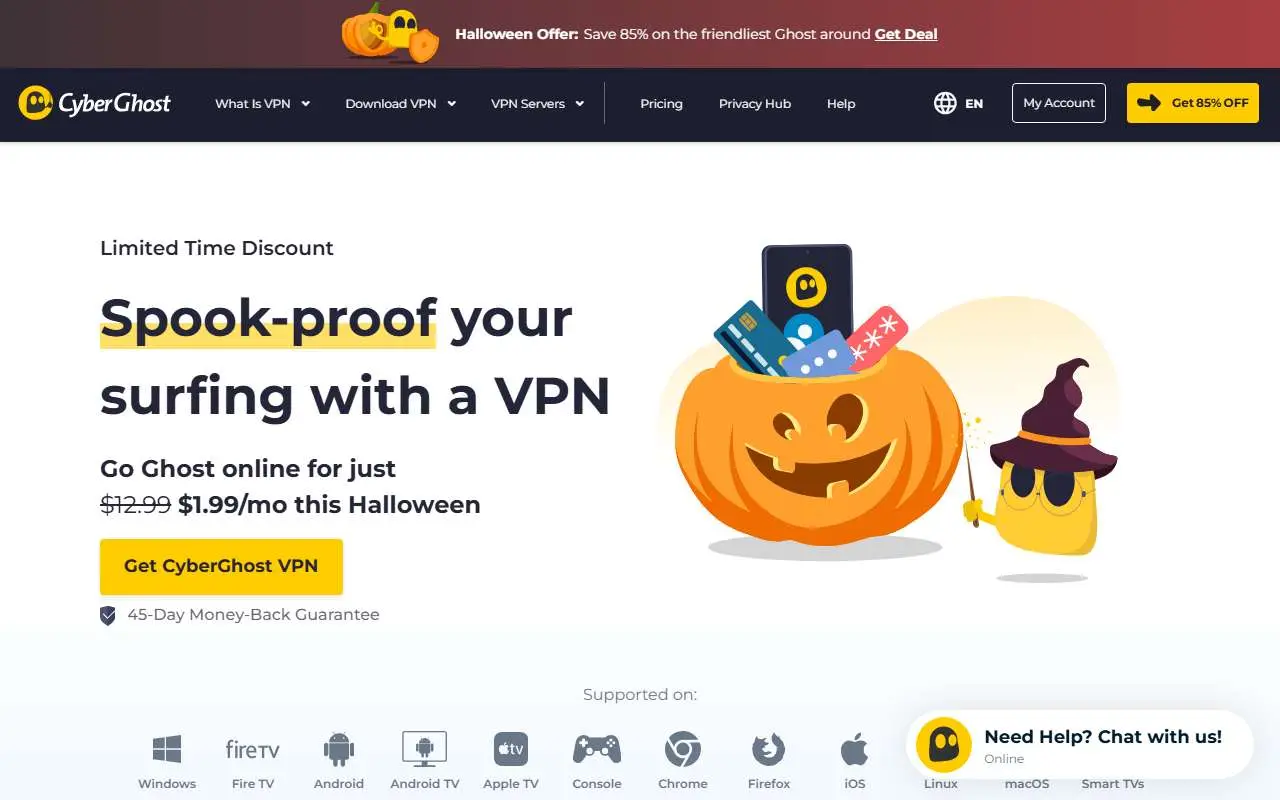Tampilan website resmi CyberGhost (cyberghostvpn.com)