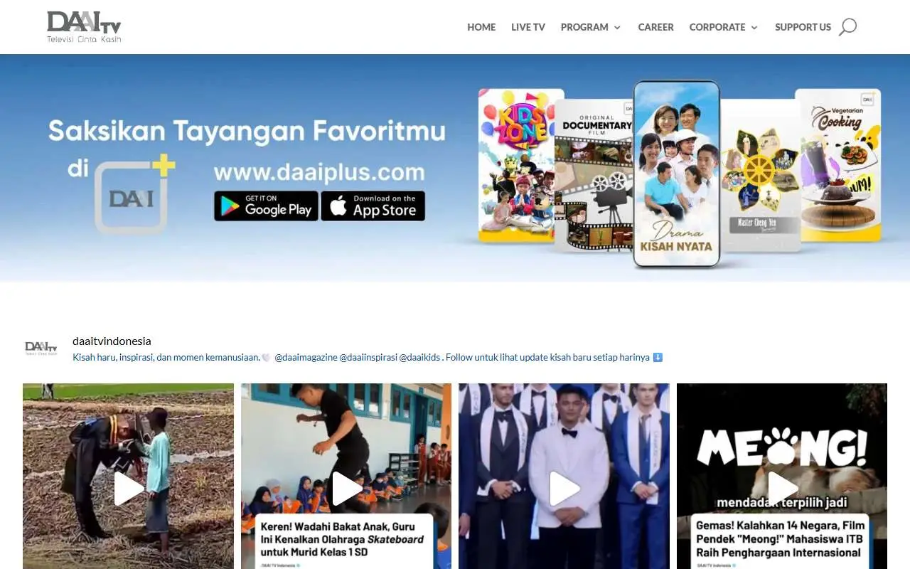 Tampilan website resmi DAAI TV (daaitv.co.id)
