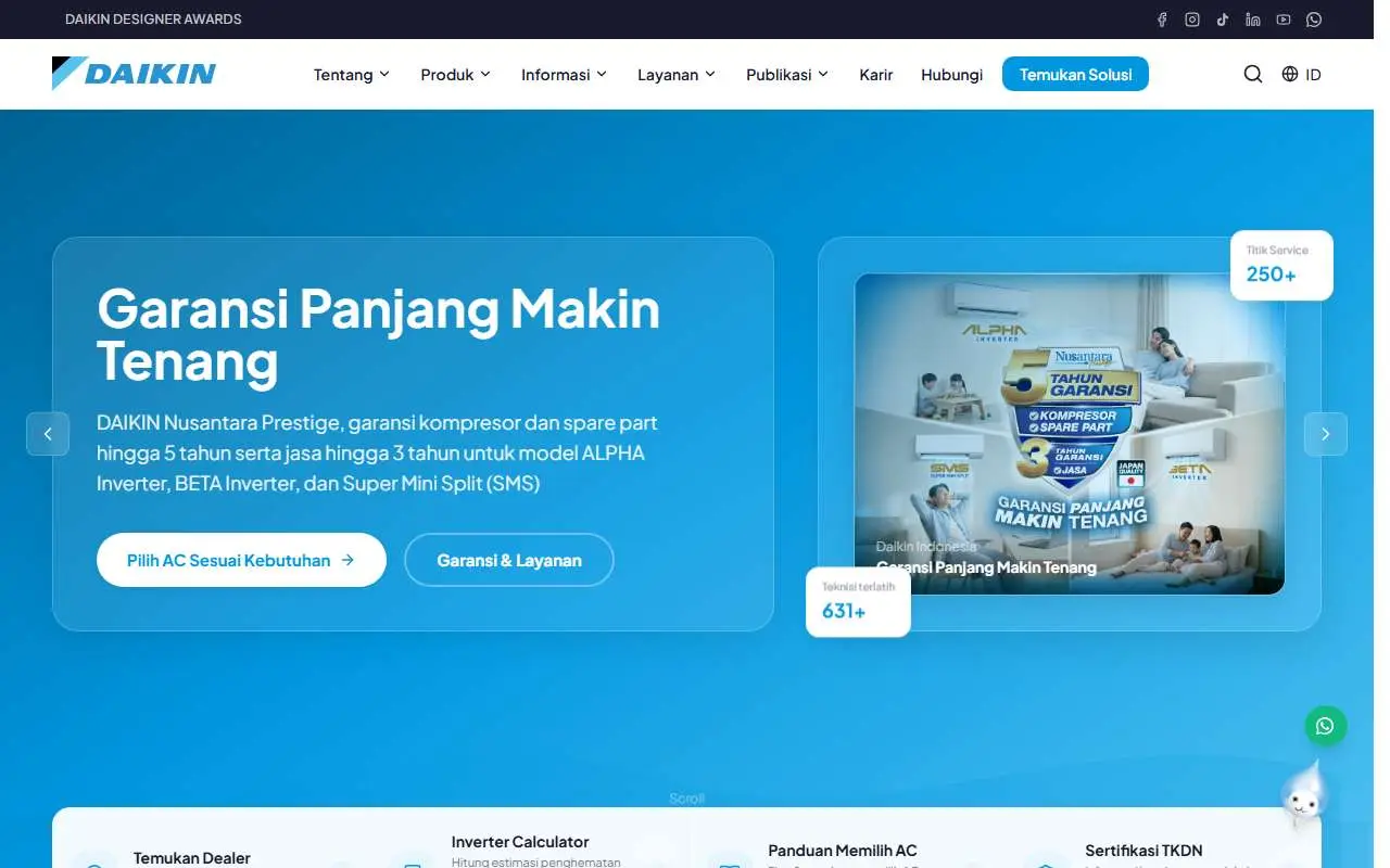 Tampilan website resmi Daikin Indonesia (daikin.co.id)