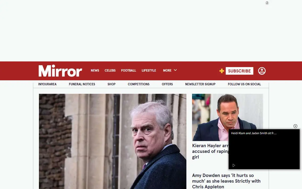 Tampilan website resmi Daily Mirror (mirror.co.uk)