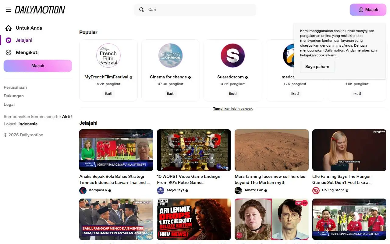 Tampilan website resmi Dailymotion (dailymotion.com)