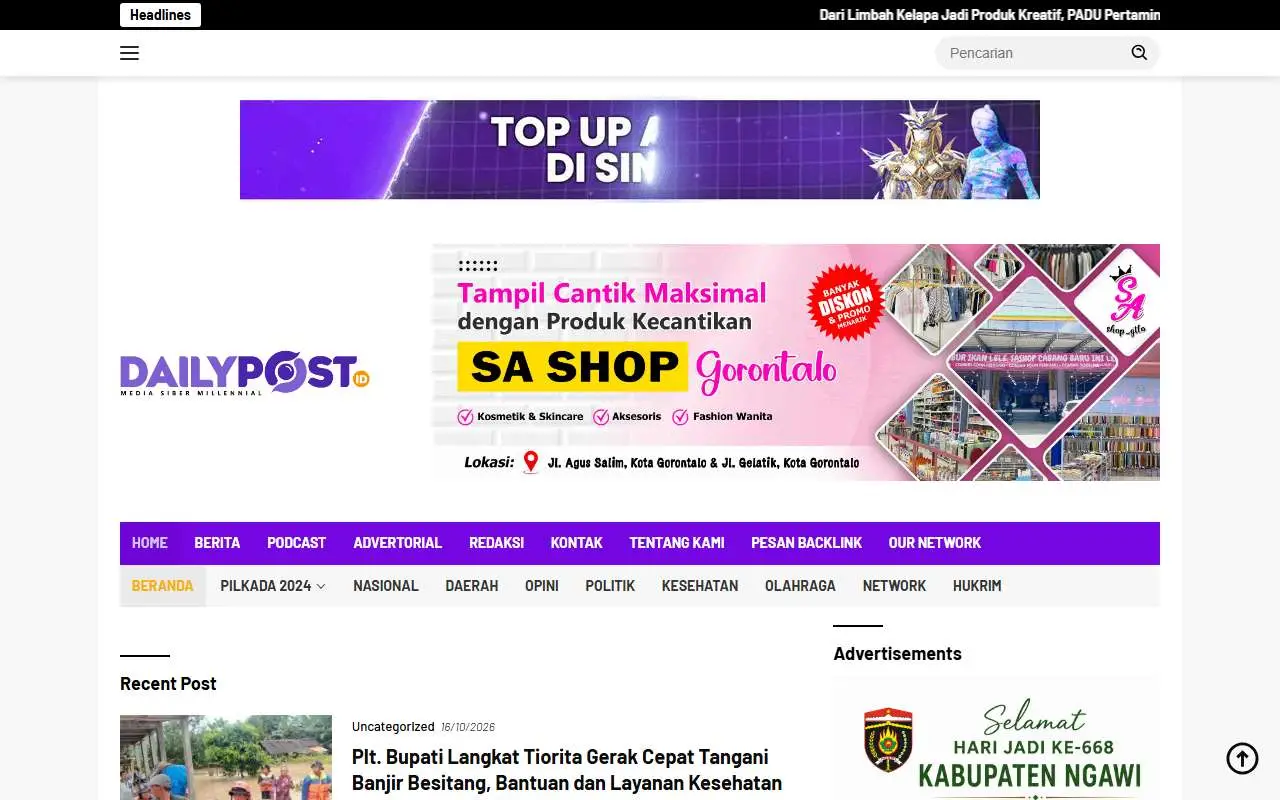 Tampilan website resmi Dailypost (dailypost.id)