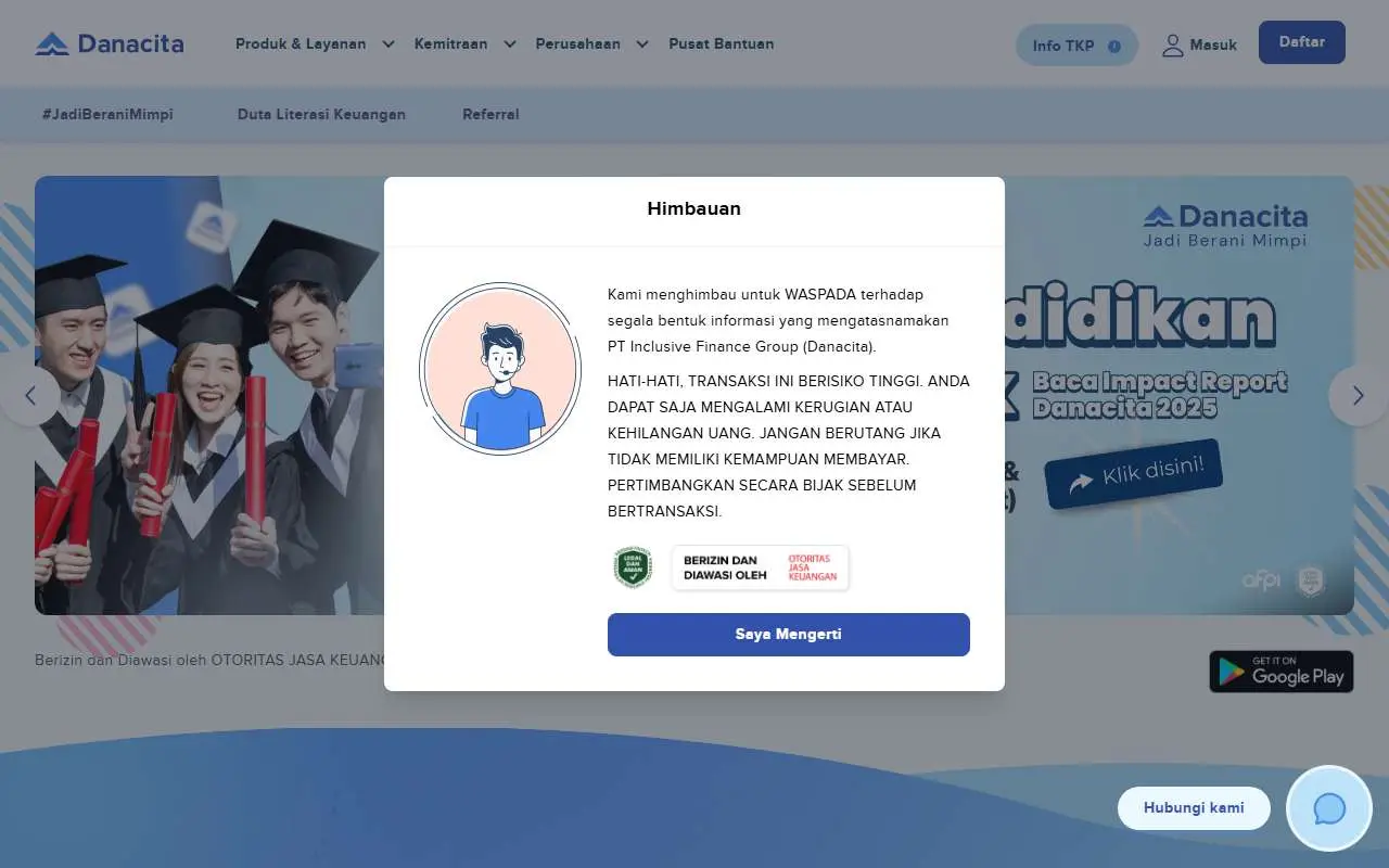Tampilan website resmi Danacita (danacita.co.id)