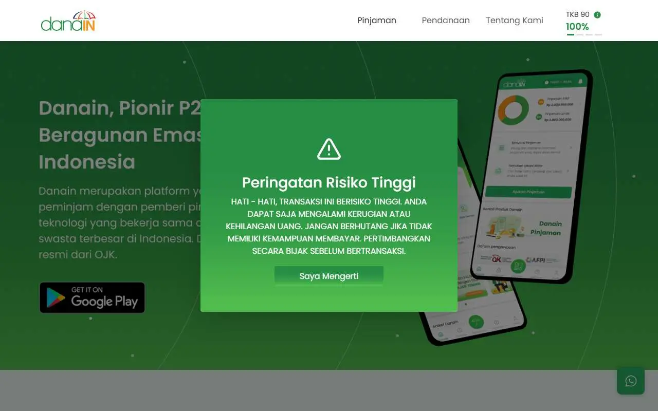 Tampilan website resmi Danain (danain.co.id)