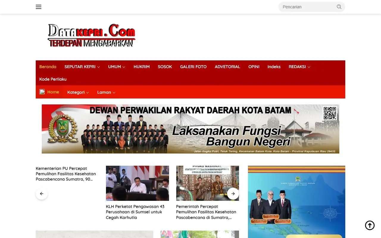 Tampilan website resmi Data Kepri (datakepri.com)