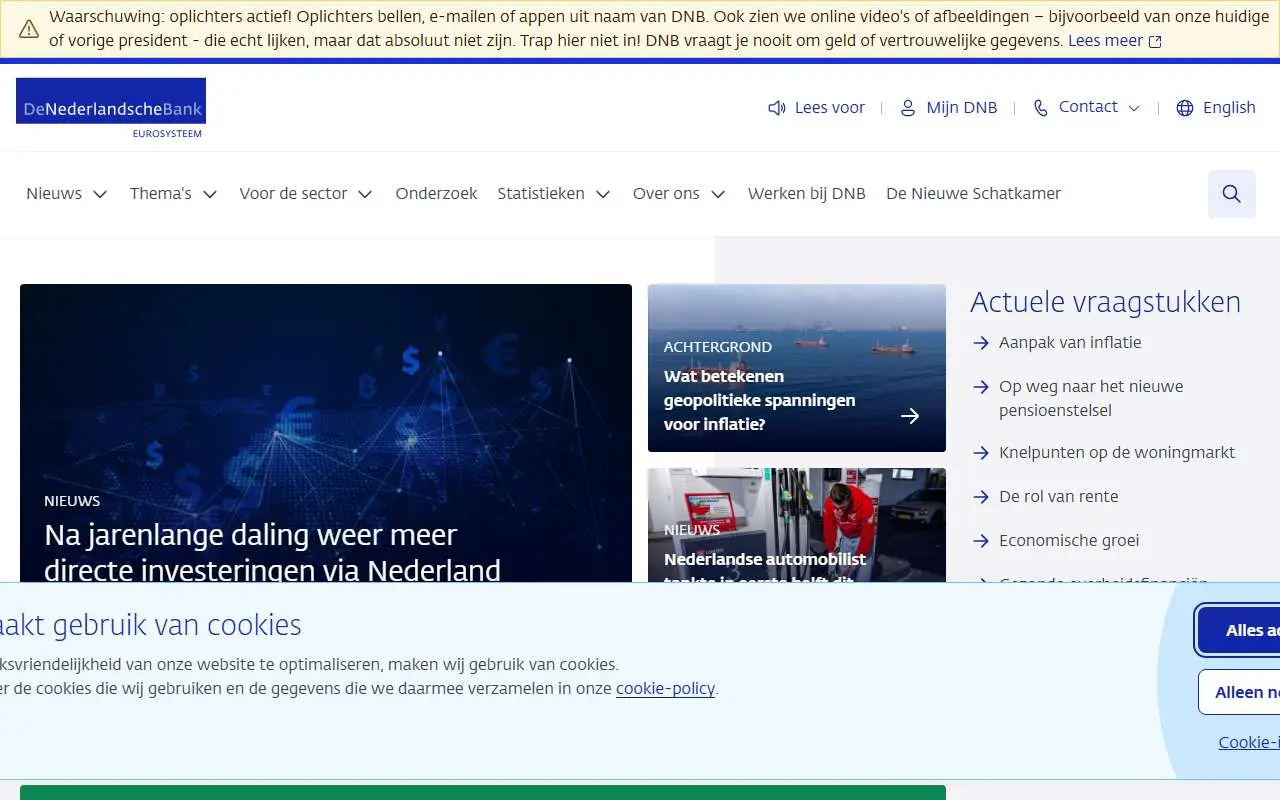 Tampilan website resmi De Nederlandsche Bank (dnb.nl)