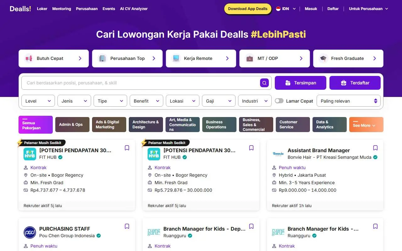 Tampilan website resmi Dealls (dealls.com)