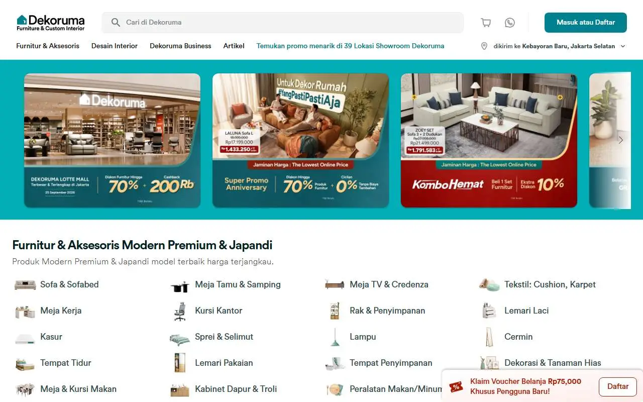 Tampilan website resmi Dekoruma (dekoruma.com)