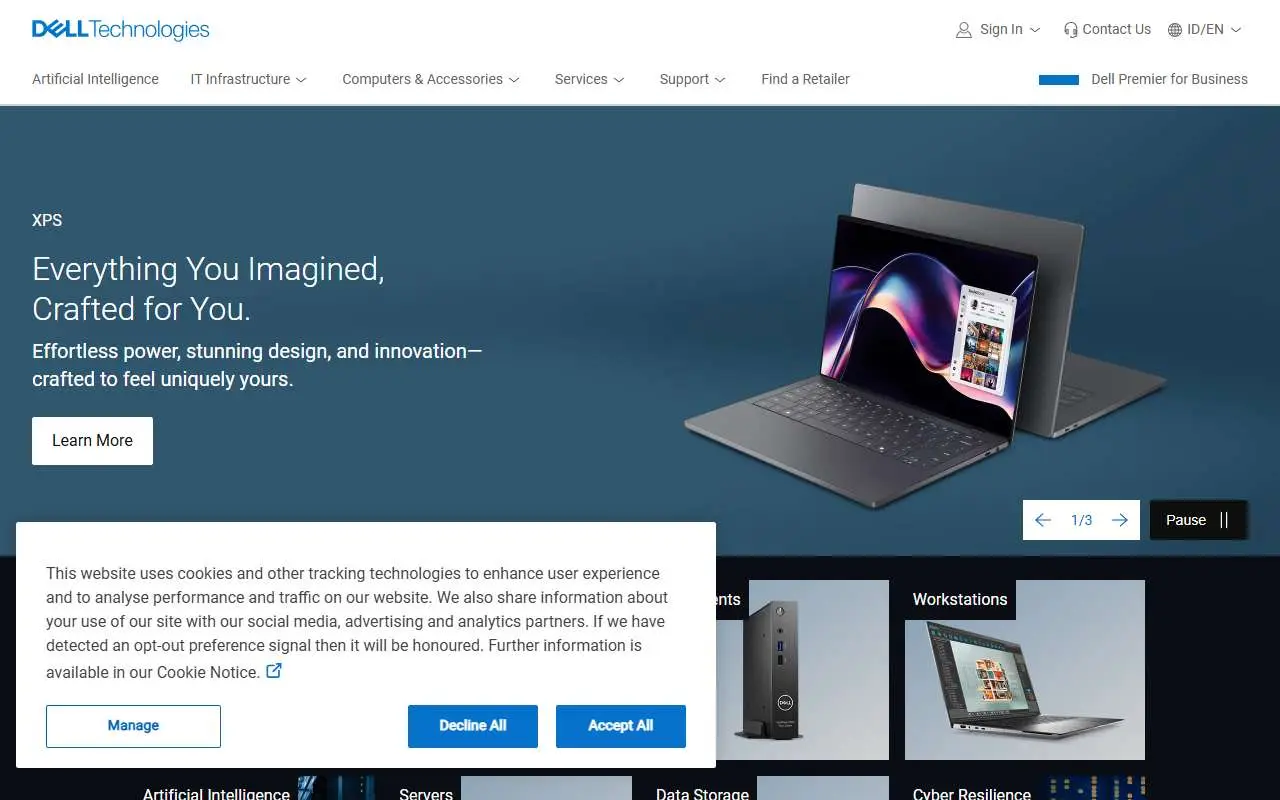 Tampilan website resmi Dell (dell.com)