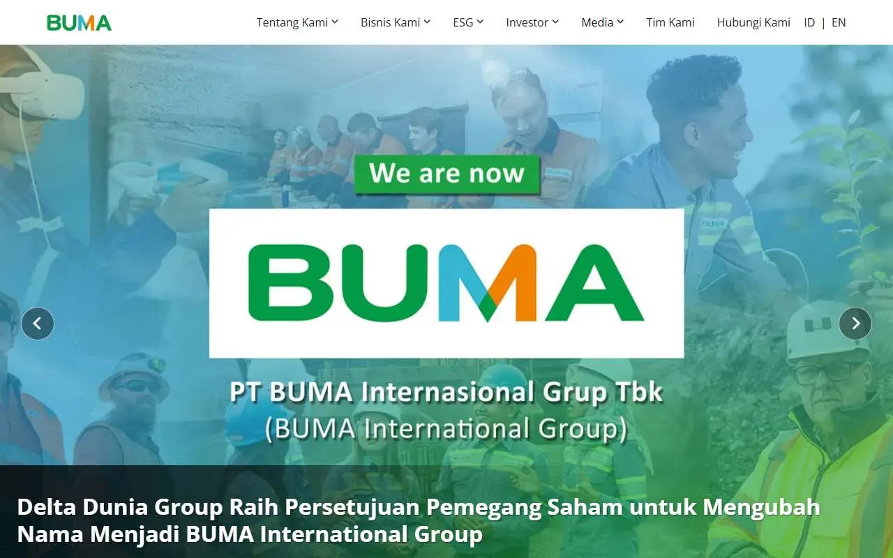 Tampilan website resmi BUMA International Group (Delta Dunia) (bumainternational.com)