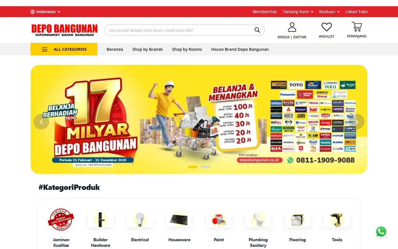 Tampilan website resmi DEPO Bangunan (depobangunan.co.id)