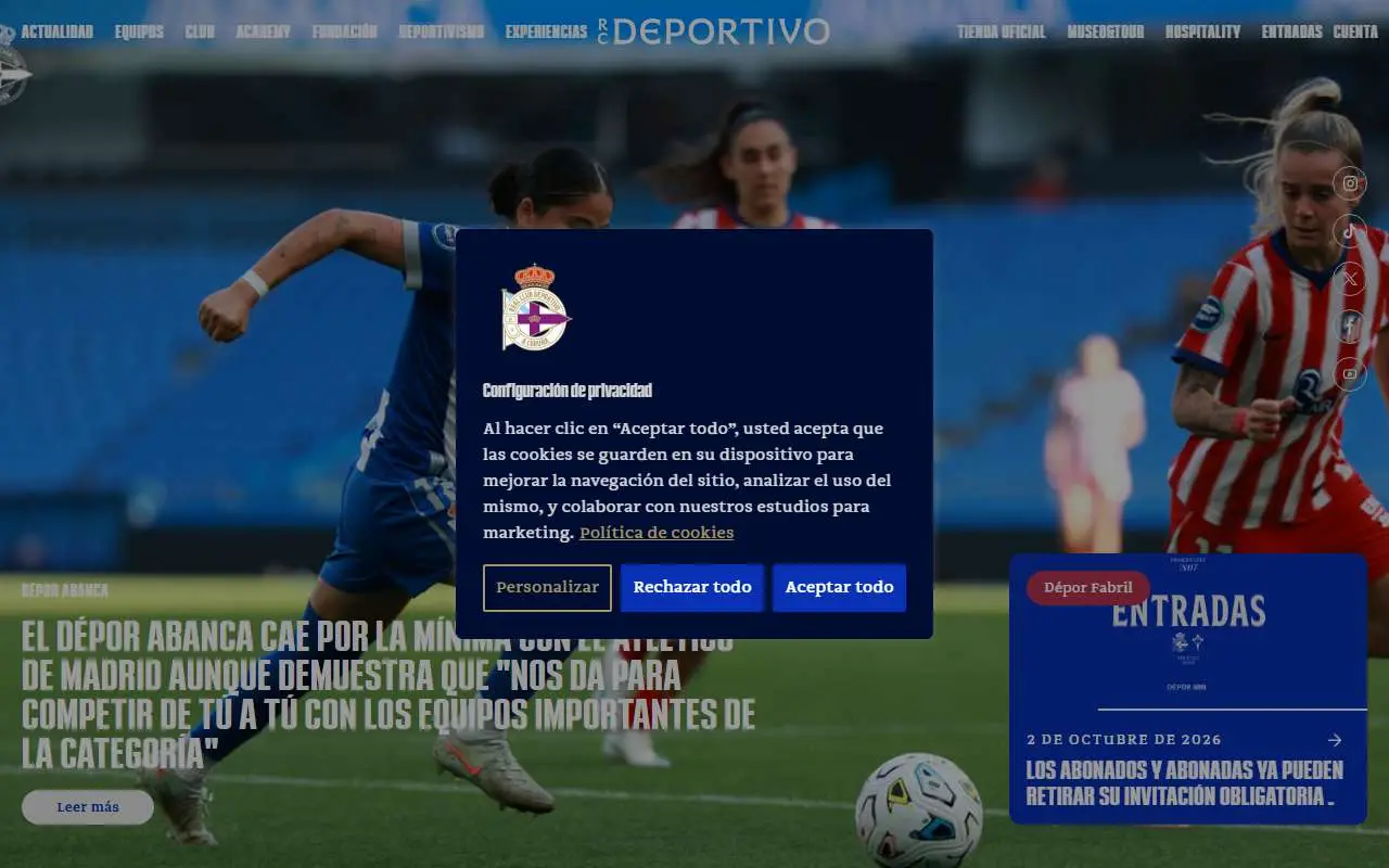 Tampilan website resmi Deportivo de La Coruña (rcdeportivo.es)