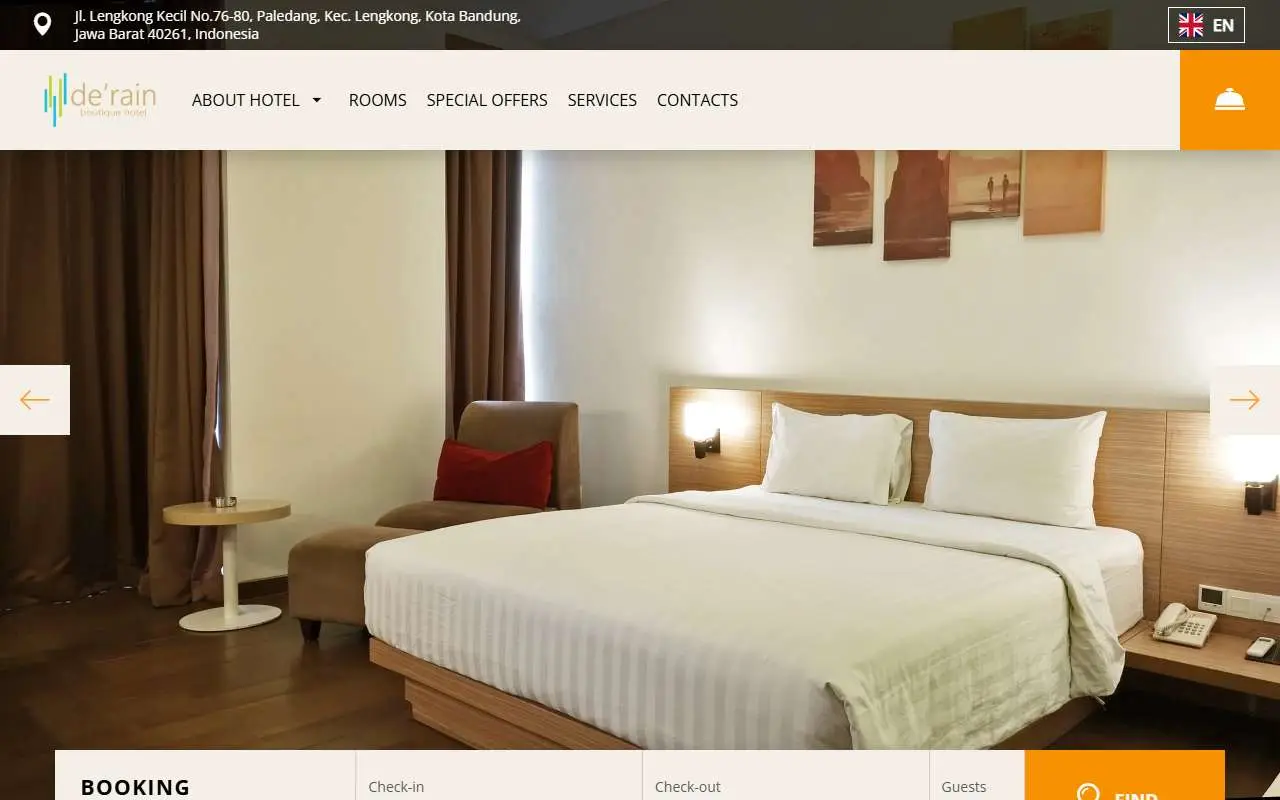 Tampilan website resmi DeRain Hotel Bandung (derainhotel.com)