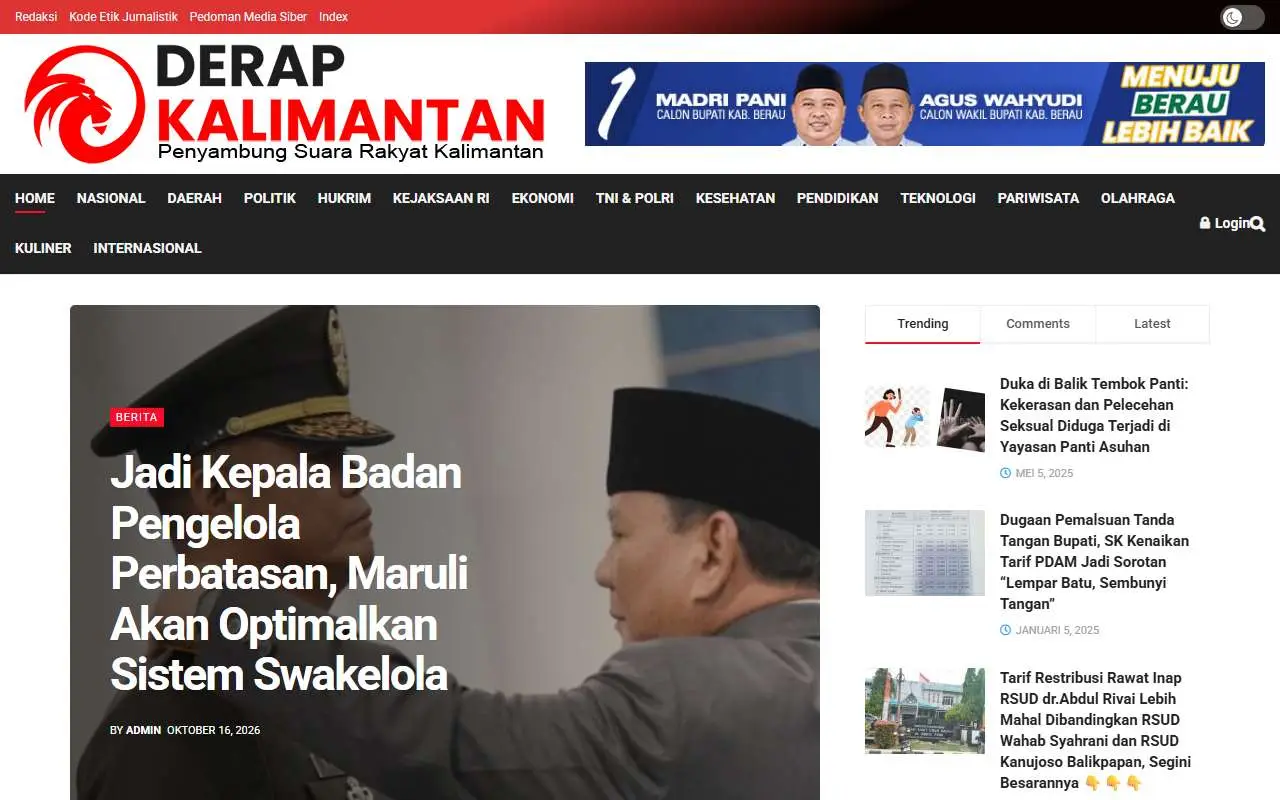 Tampilan website resmi Derapkalimantan (derapkalimantan.com)