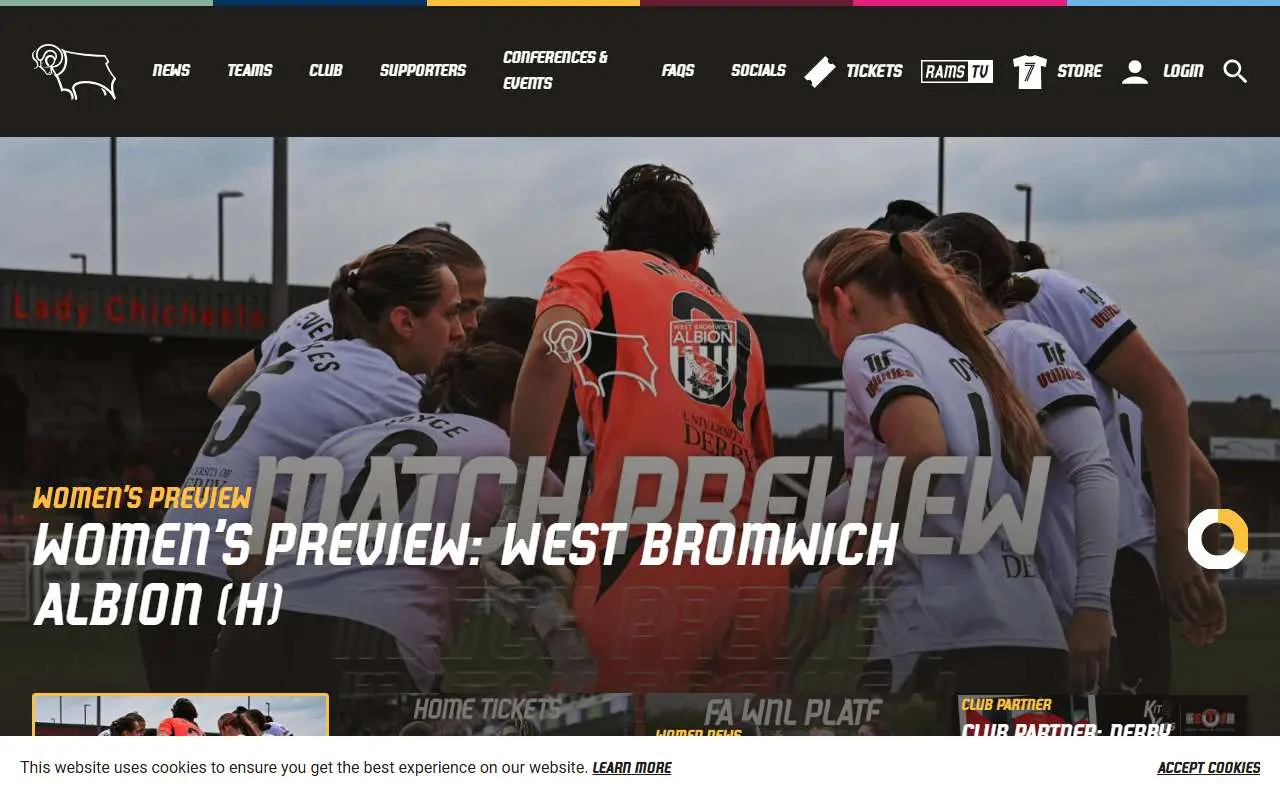 Tampilan website resmi Derby County F.C. (dcfc.co.uk)
