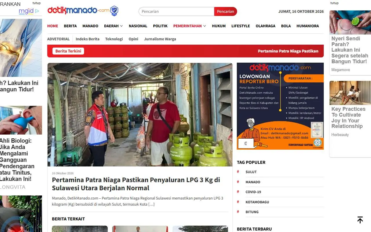 Tampilan website resmi Detik Manado (detikmanado.com)