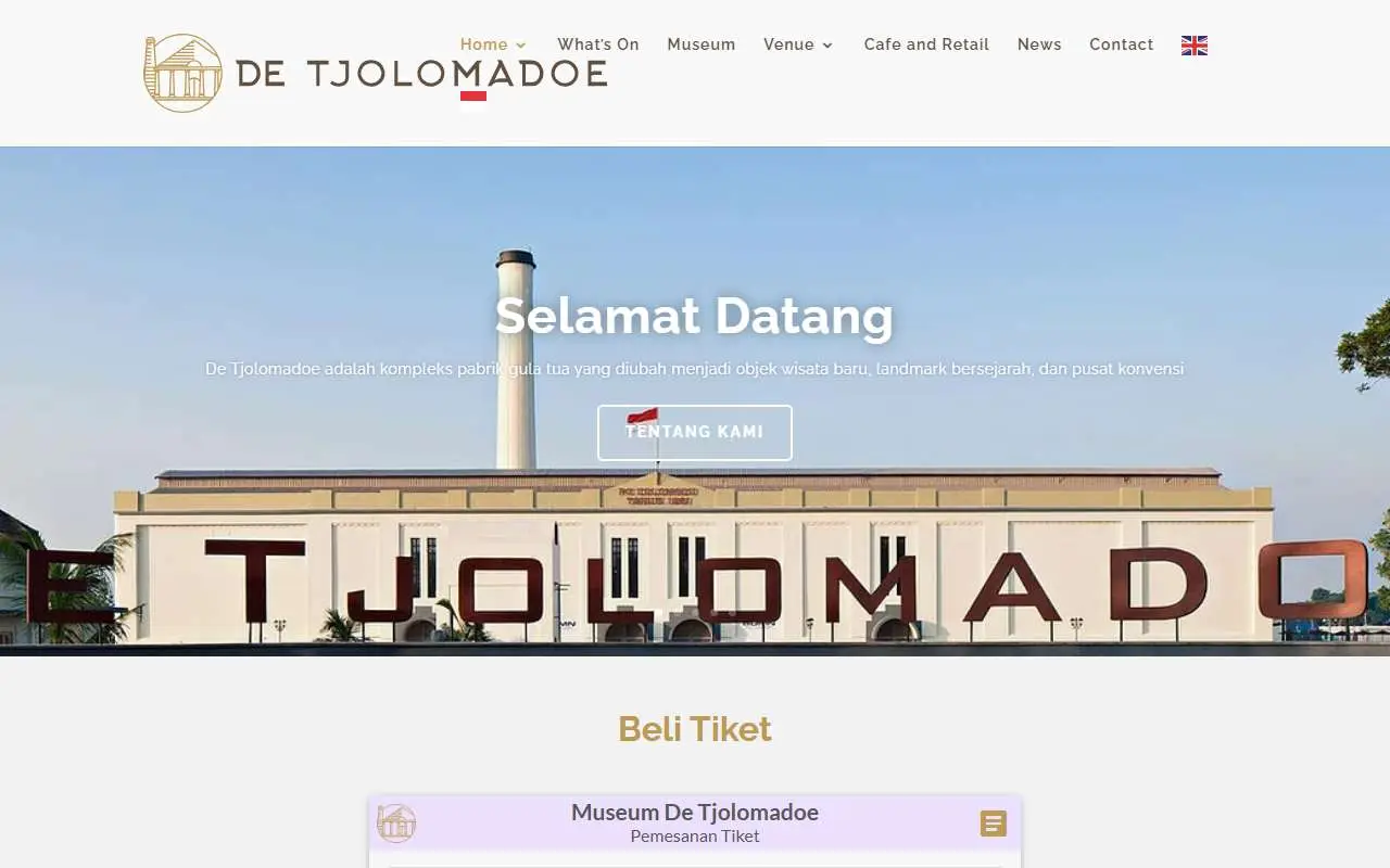 Tampilan website resmi De Tjolomadoe (detjolomadoe.com)