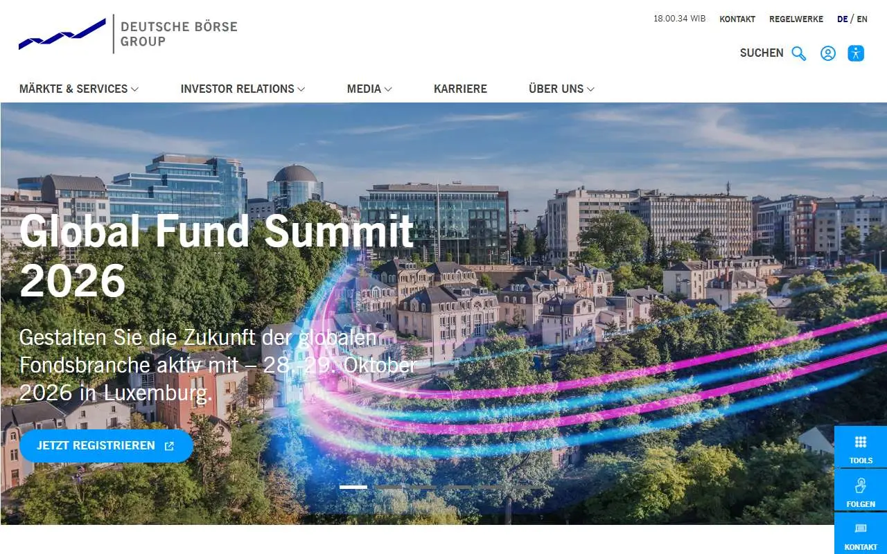 Tampilan website resmi Bursa efek Jerman (deutsche-boerse.com)