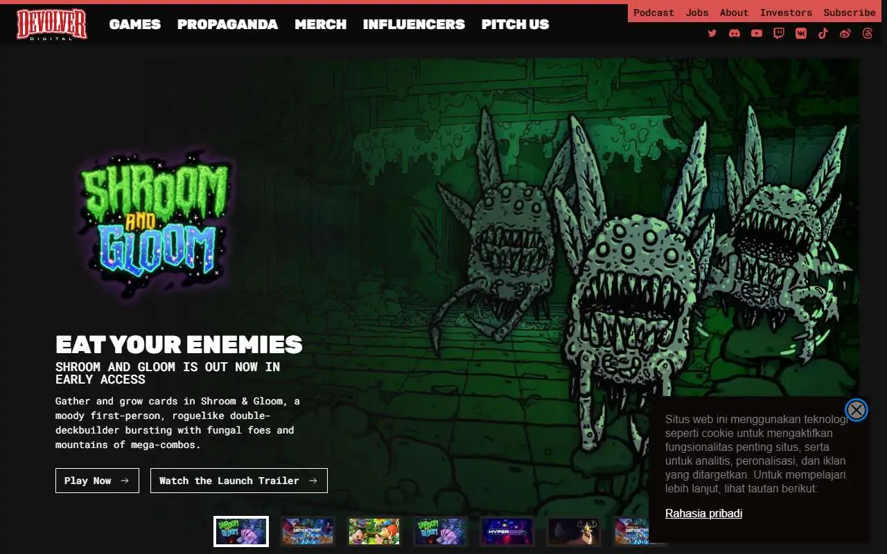 Tampilan website resmi Devolver Digital (devolverdigital.com)
