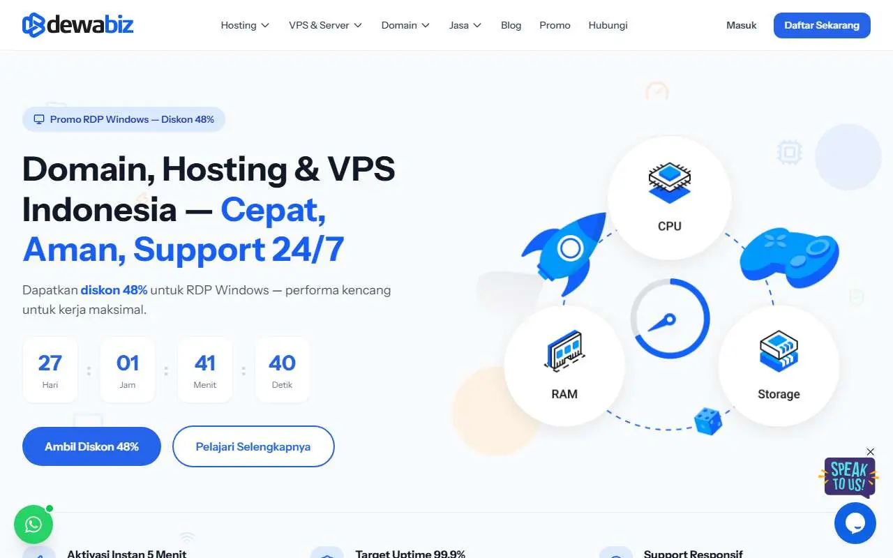 Tampilan website resmi Dewabiz (dewabiz.com)