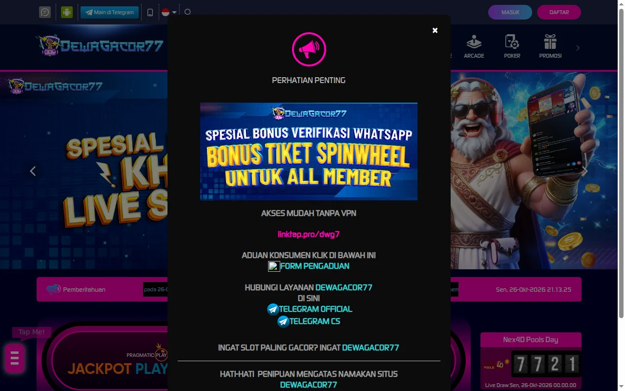 Tampilan website resmi Dewagacor77 (linktap.pro)
