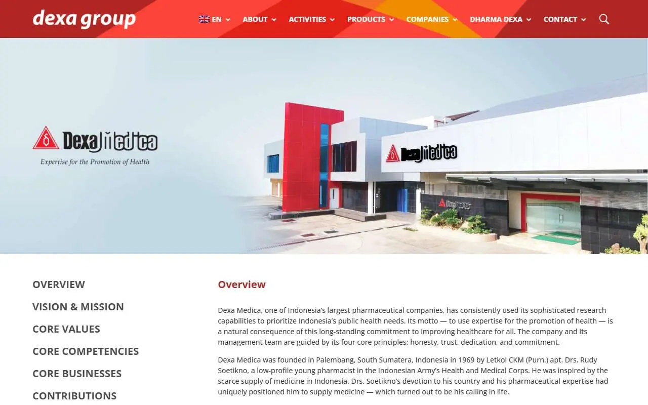 Tampilan website resmi Dexa Medica (dexagroup.com)