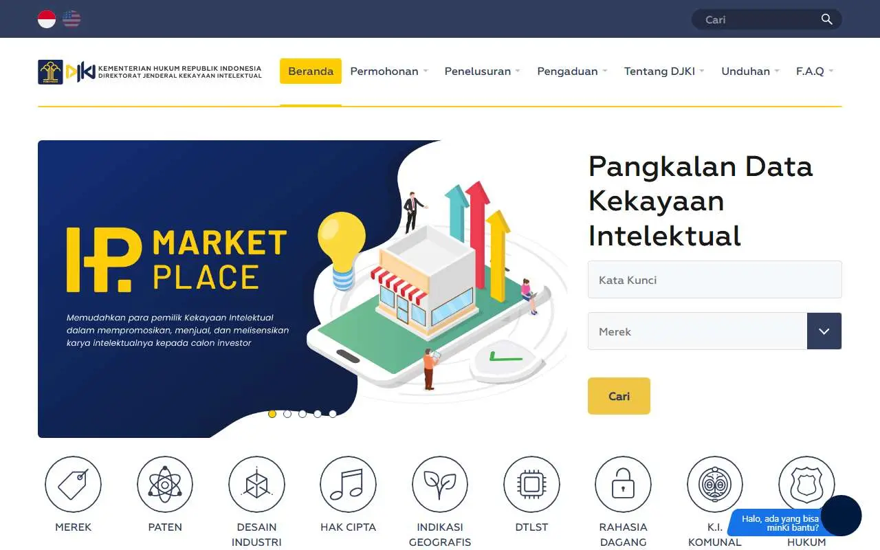 Tampilan website resmi Direktorat Jenderal Kekayaan Intelektual (dgip.go.id)
