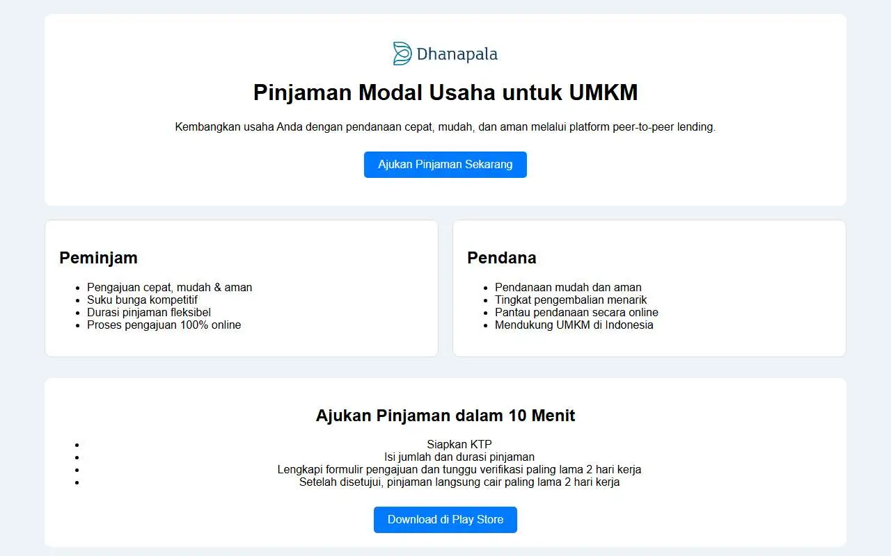 Tampilan website resmi Dhanapala (dhanapala.id)