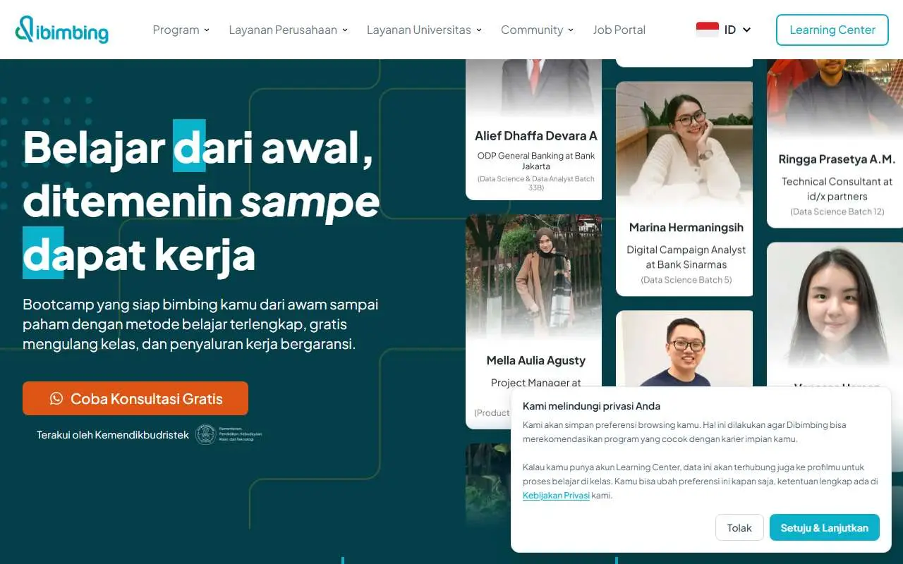Tampilan website resmi Dibimbing (dibimbing.id)