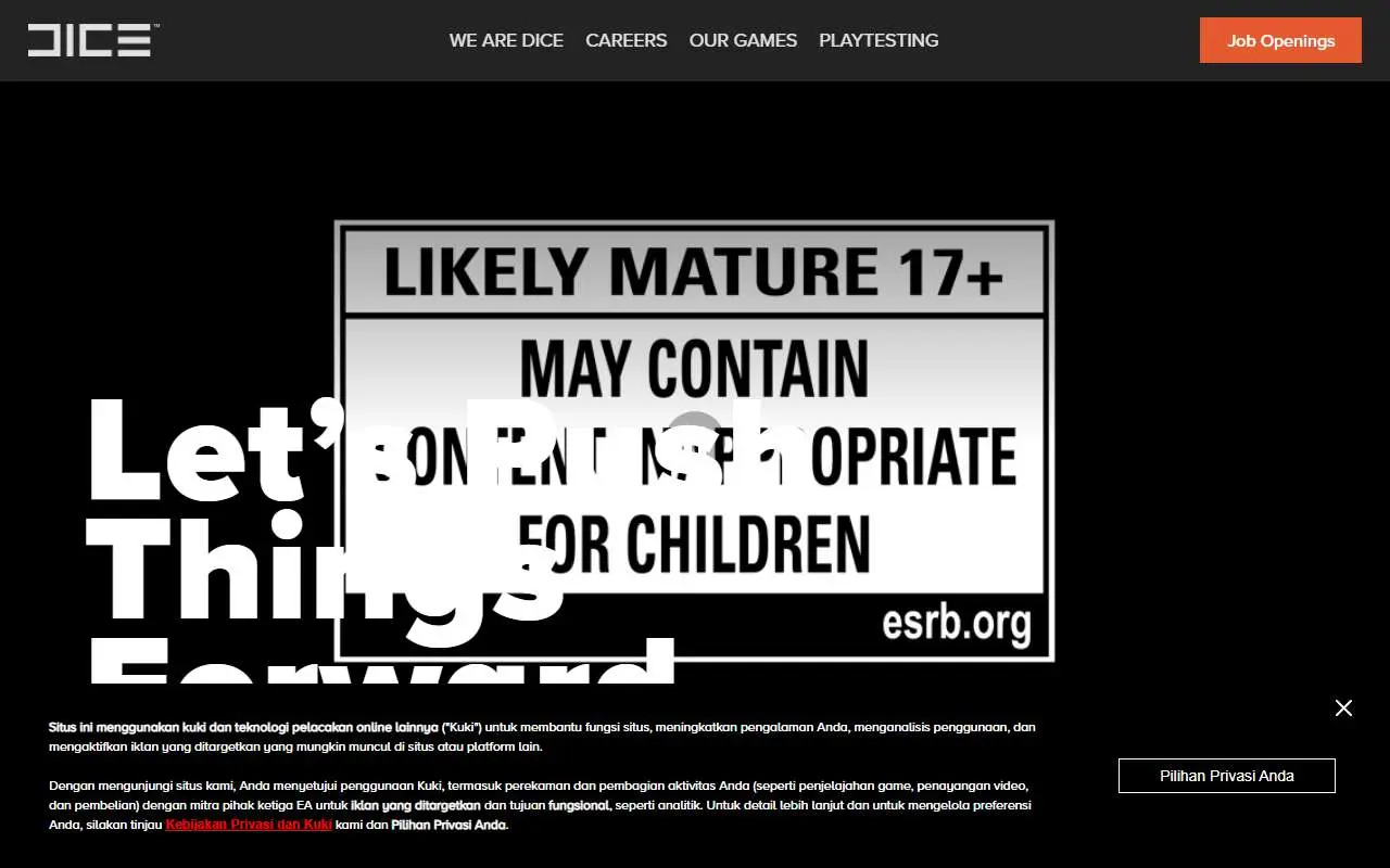 Tampilan website resmi EA Digital Illusions CE (dice.se)