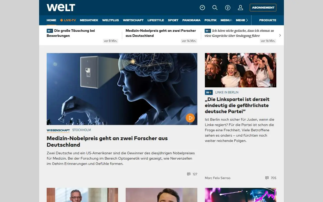 Tampilan website resmi Die Welt (welt.de)
